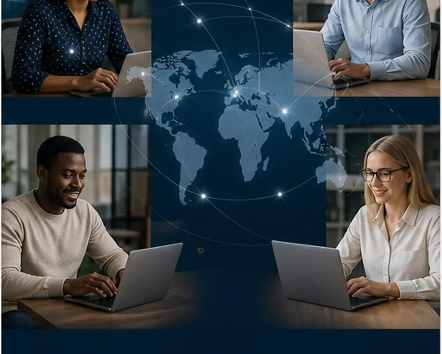 International colleagues connected through a remote business network