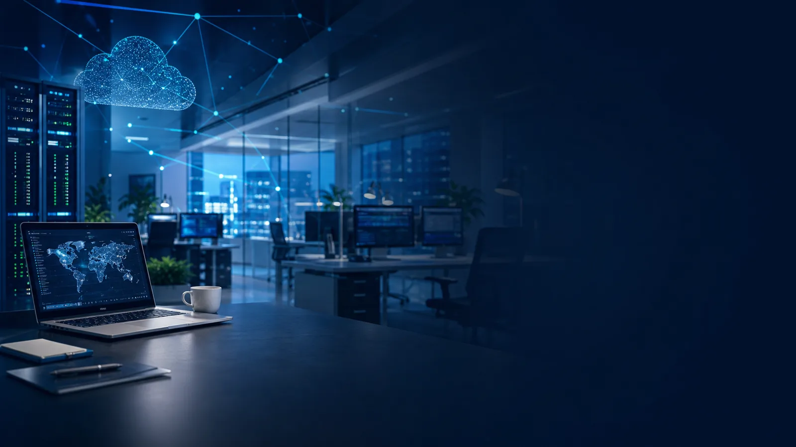 Connected cloud and business technology environment representing scalable remote IT support
